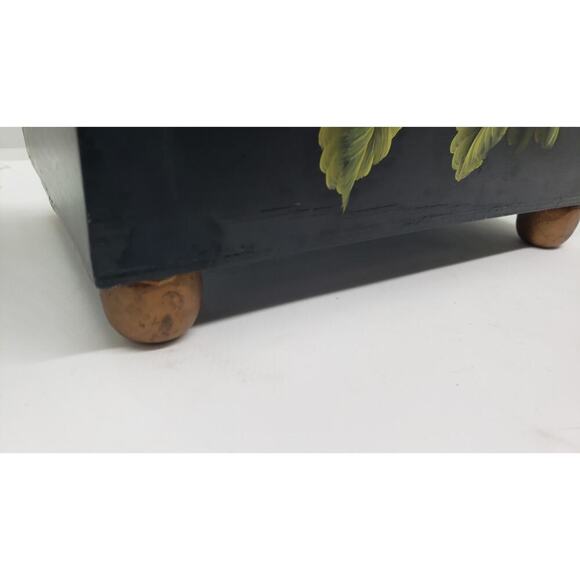 Vintage Toleware Hand Painted Roses Black Jardiniere Cache Pot Decor Vanity - Picture 9 of 12